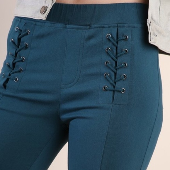 New SM Umgee Teal Lace Up Detail Leggings - Picture 2 of 8